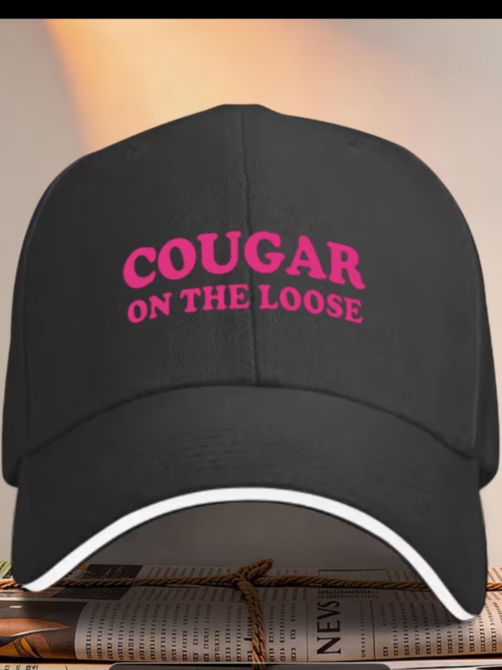 Black Women's Baseball Cap with Pink "Cougar on the Loose" Embroidery